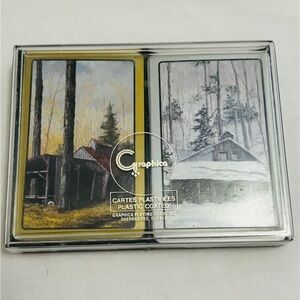 Vintage Plastic-Coated Playing Cards Set - Yellow and White